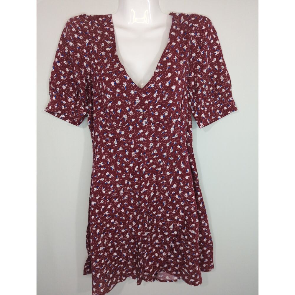 Forever 21 Burgundy Multi Woven Ditsy Floral‎ V Neck Mini Small NWT Boho prairie